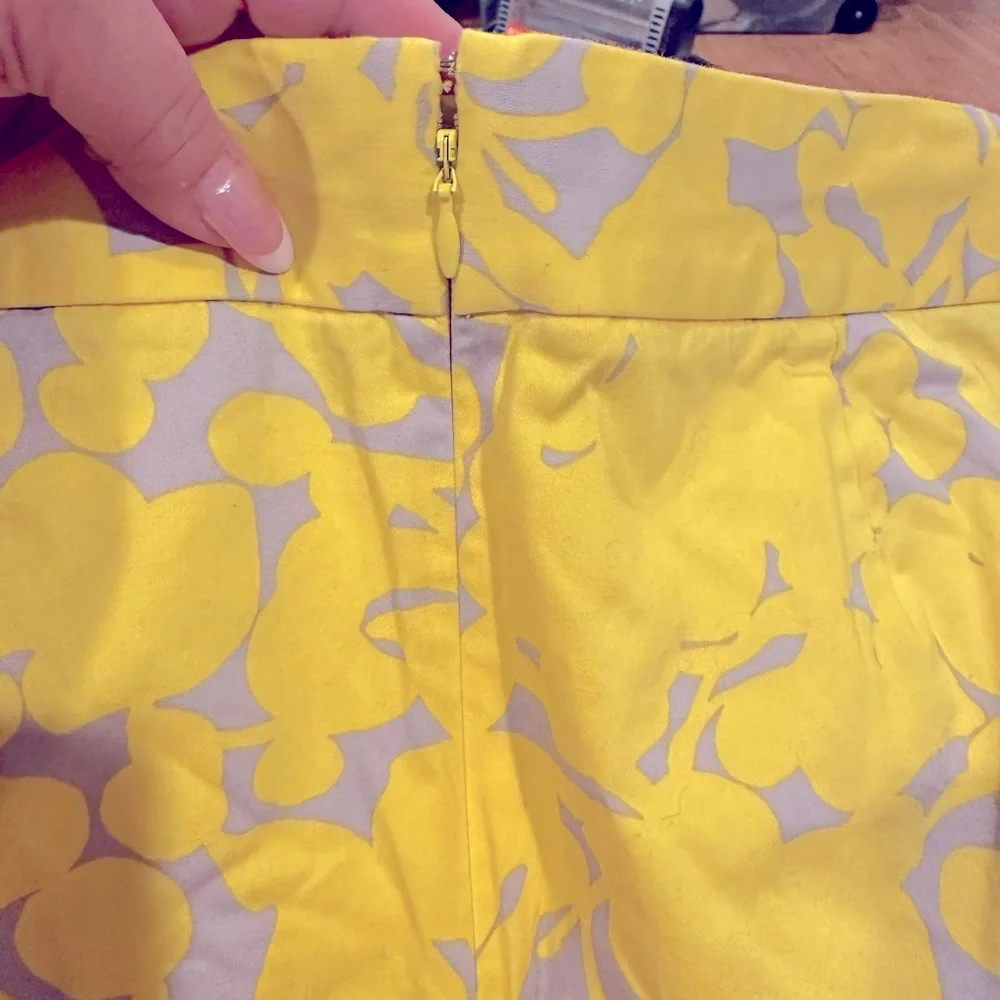 JCREW YELLOW PRINT A-LINE STRETCH SKIRT 8